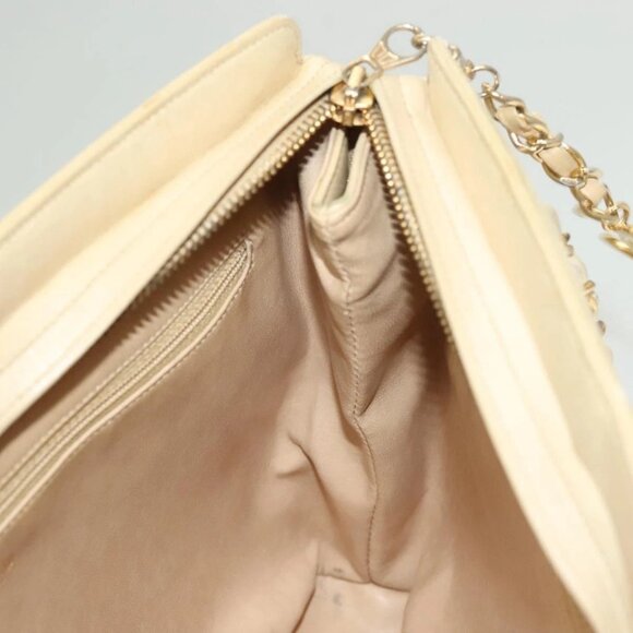 CHANEL Matelasse Chain Shoulder Bag Lamb Skin Beige Gold CC Auth bs27415 - Picture 12 of 16